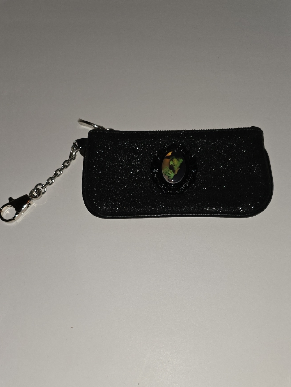 Tarina Tarintino Black Glitter Keychain Pouch with Cameo Detail